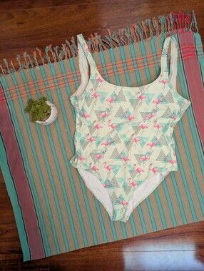 Flamingo Print One-Piece Swimsuit - Mint & Pink